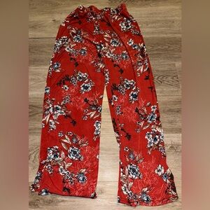 Red Floral Wide-Leg Pants